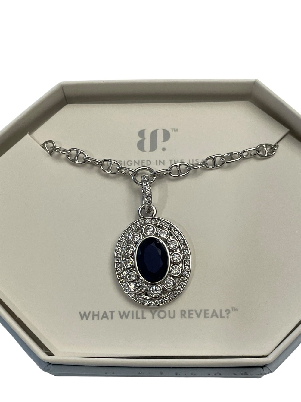 BP OG Necklace “A Secret In Spiral” NK50107 Rhodium/Sapphire Quartz New